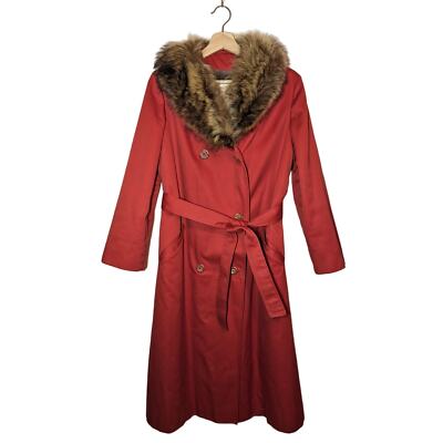 Vintage Red Trench Coat with Fur Trim Collar | eBay