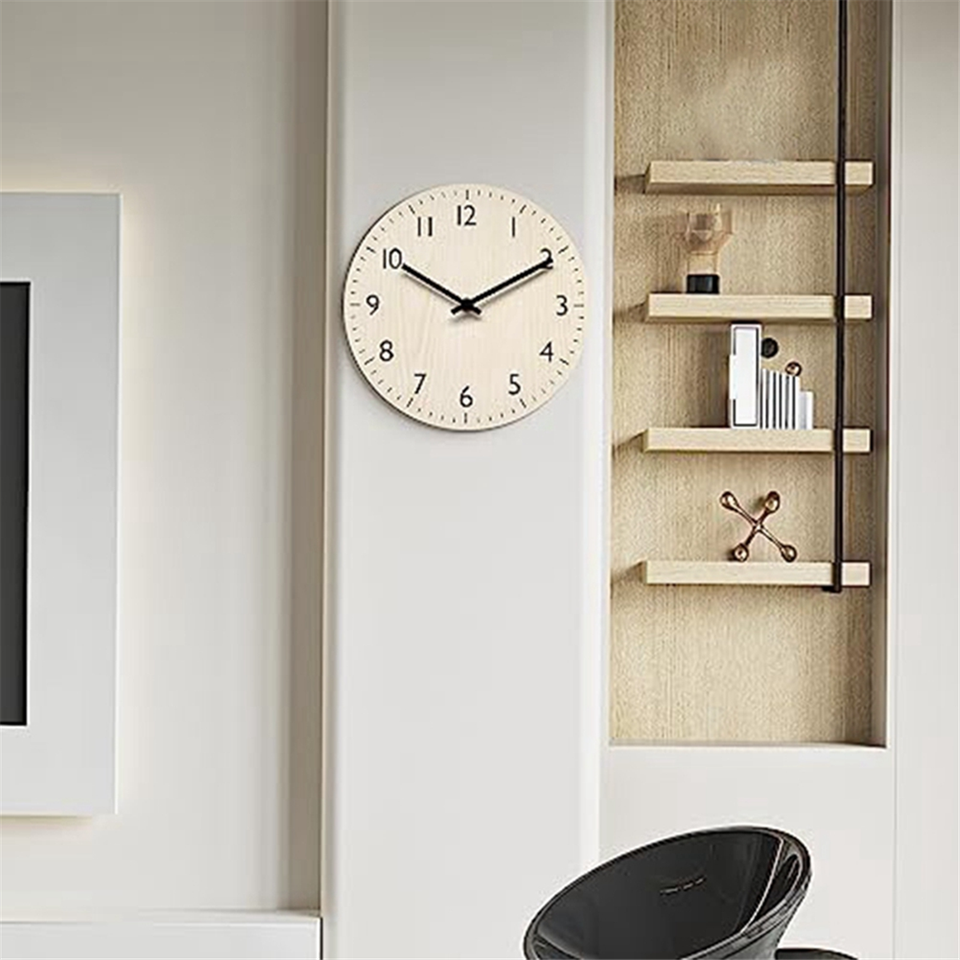 Wall Clock Light Wood Grain Clocks Simple Clock Non Ticking Wall