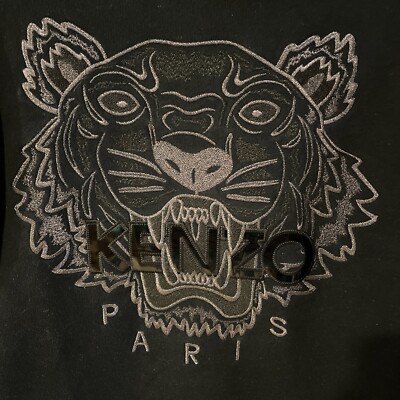 Kenzo Jungle Paris Black Silver Embroidered Tiger Sweatshirt