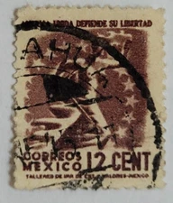 Mexico Postage Stamp ~ Defend Your Freedom ~ 12¢ Brown Stamp