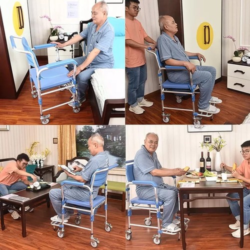 Sedia Doccia Mobile Comò WC Portatile con Ruote Mobilità Aiuto Disabili - Foto 4 di 8