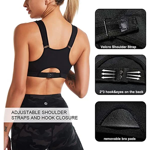 Damen Frontreißverschluss Sport Tank BH bequem & hautfreundlich Racerback Alltag - Bild 35 von 43