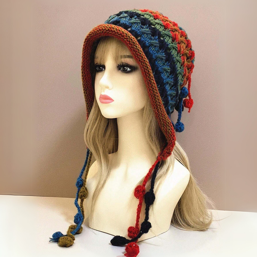 Beanie Hat Women's Winter Crochet Pom Pom - Warm Earflap Tassel Knit Boho Style - Picture 7 of 15