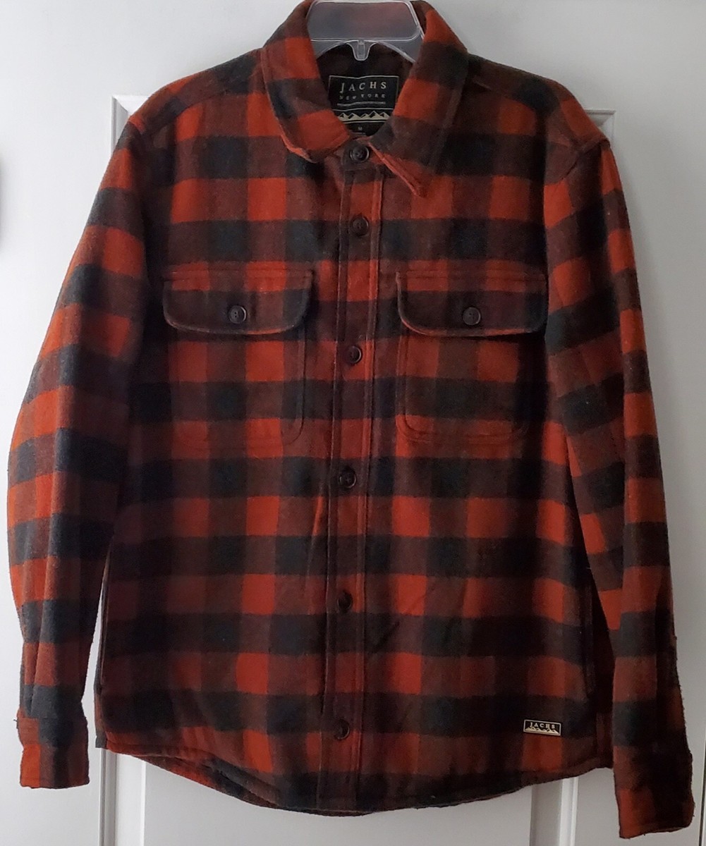 Jachs New York Mens Lined Flannel Wool Blend Overshirt Jacket Size M EUC