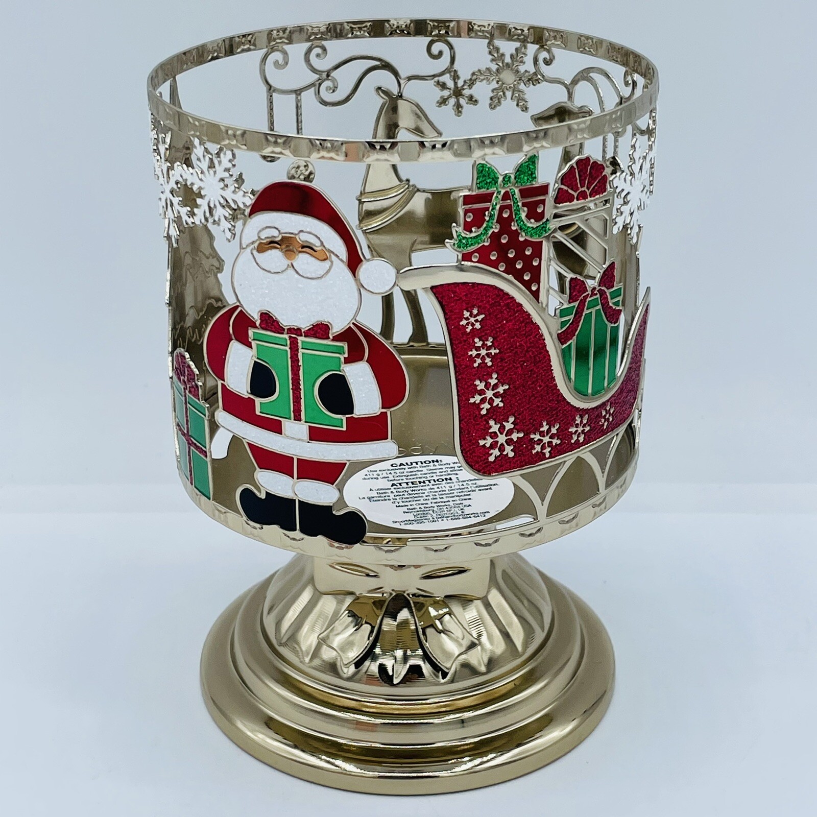 Bath & Body Works Santa's Sleigh & Reindeer Pedestal 3 Wick Candle