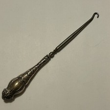 Vtg Sterling Silver 925 Victorian Orante Art Nouveau Repousse Button Hook 8"