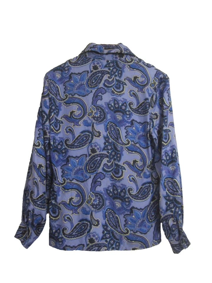Женская блузка Dana Buchman 6 Periwinkle Blue Paisley LS 100% шелк с запахом рубашка S - Изображение 2 из 4