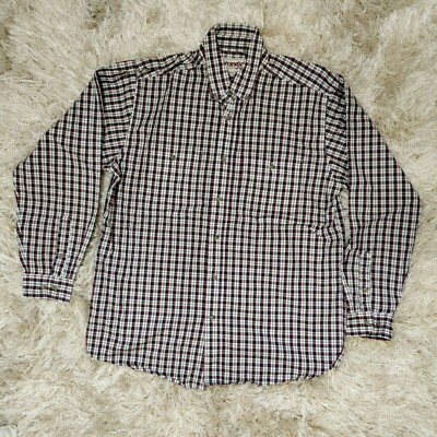 Vintage Herren Wrangler robuste Kleidung faltenresistent kariertes Baumwollhemd - groß