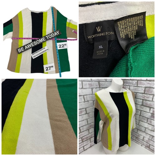 Worthington Sweater Womens XL Striped Green Drop Sleeve Sporty Cozy Work Office - Picture 8 of 13