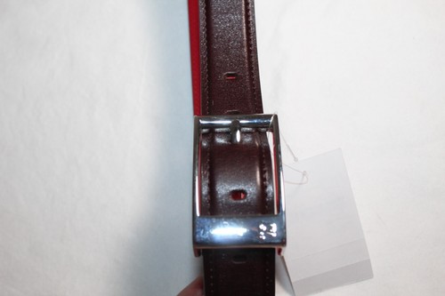 Ceinture Christian en ligne Louboutin Bizbelt logo boucle argentée marron rouge en cuir 105/42 neuve avec étiquette
