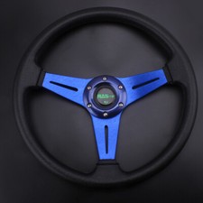 14inch Blue Aluminum Deep Dish Drifting Racing Steering Wheel Universal