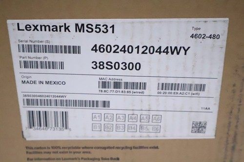 Open Box Lexmark MS531 Laser Printer – 38S0300 – Monochrome – USB/Ethernet - Picture 3 of 6