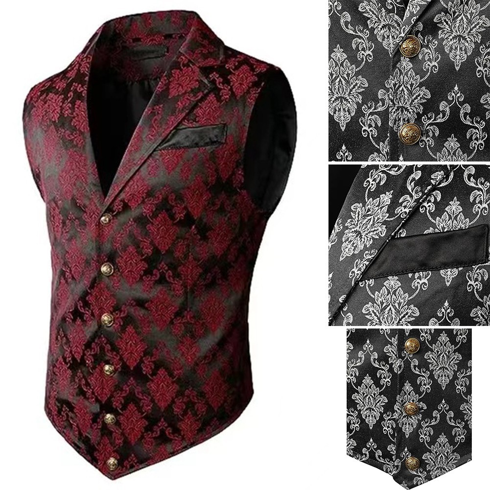 Retro Gothic Steampunk Mens Vest For Formal Victorian Style Suit Waistcoat