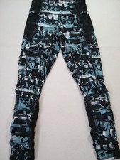 PUMA dryCELL Womens Jr Small Leggings Lined Heavyweight Black Blue Print Mesh