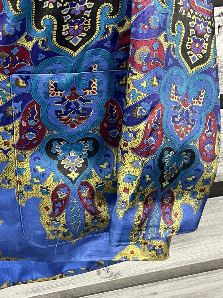 Blazer feminino vintage anos 90 Liz Claiborne 8 azul paisley jaqueta floral 100% rayon - Imagem 3 de 4