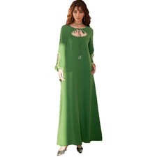 Fashion Women Long Sleeve Maxi Dress Dubai Rhinestone Abaya Muslim Kaftan Robe
