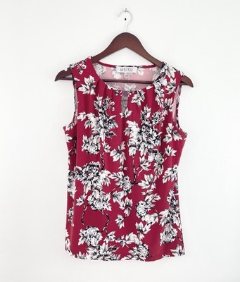 Kasper S Red White Floral Stretch Tank Top Blouse Women s Small 