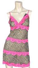 VTG Rampage Dress Size M Y2K Pink Lace Cheetah Mesh Babydoll Lingerie Slip
