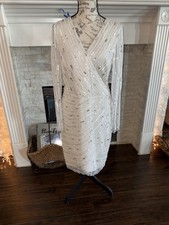 Adrianna Papell Beaded Sequined Ivory Off White Biscotti Size 12 Formal Dress-