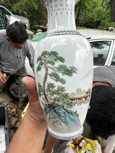 Chinese Porcelain Vase Handmade with Landscape Artwork