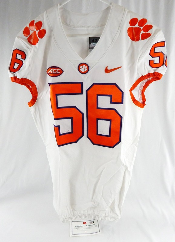 2017-22 Clemson Tigers #56 Game Issued Pos Used White Jersey Football NP R 42 69