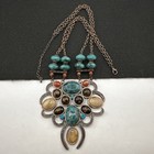 Vintage Lucite Rhinestone Carnelian Beaded Statement Necklace Bronze Tone — photo 5