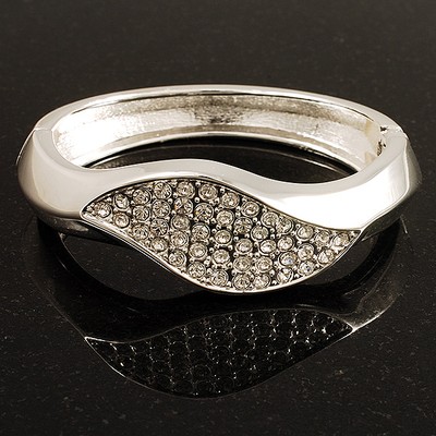 Funkelnder Kristall Blatt Scharnier Armreif Armband (silberfarben)