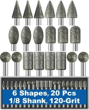 20Pcs 120-Grit Diamond Grinder Bit 1/8" Shank Compatible with Dremel Rotary T...
