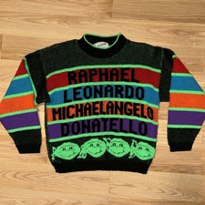 TMNT Ninja Turtles Vintage 1990 Knit Sweater Hot Cashews Mirage Studios Kids L
