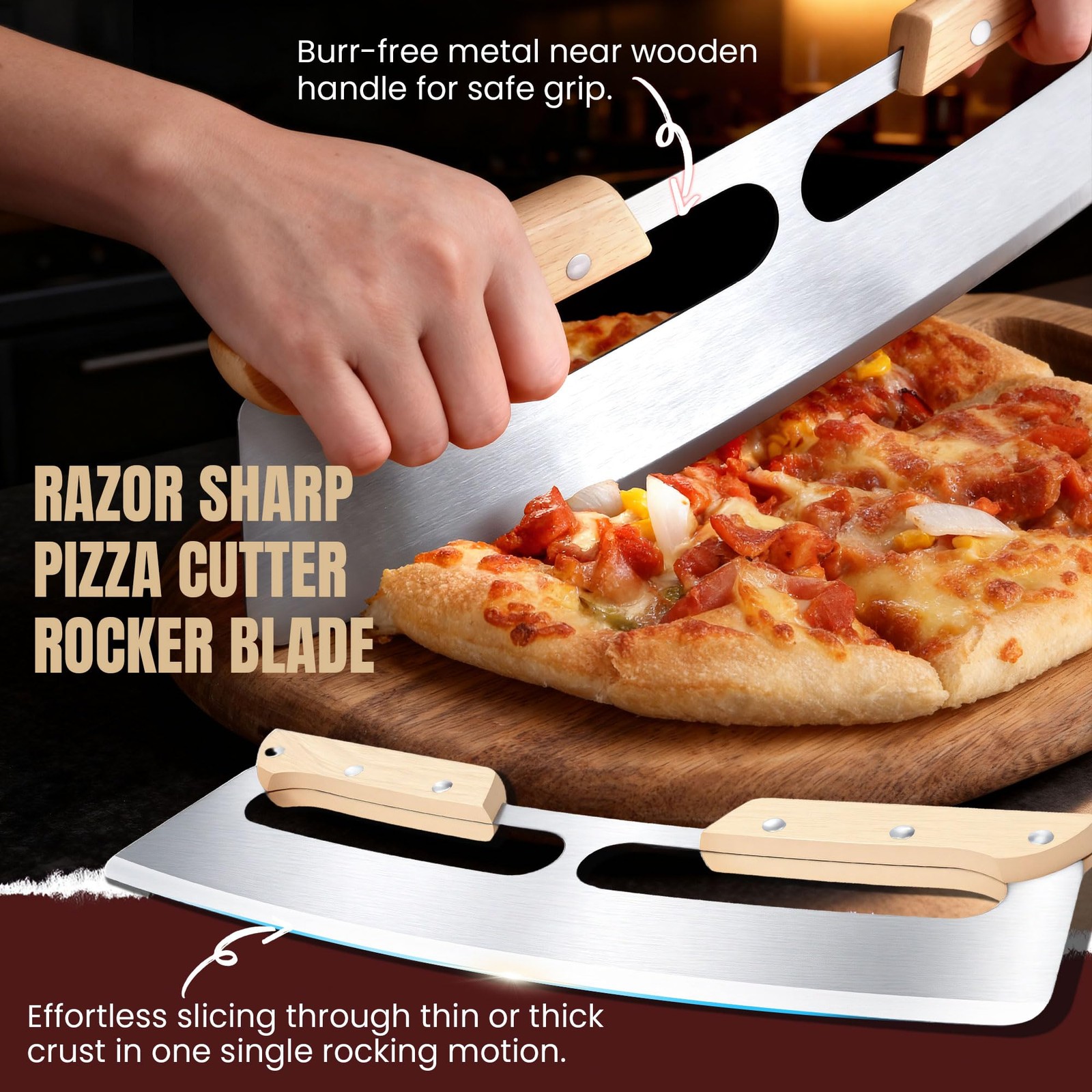 Pizza Cutter Rocker Small Gicyiit Pizza Cutter Rocker Blade with Wooden Handle, Premium 14inch ...