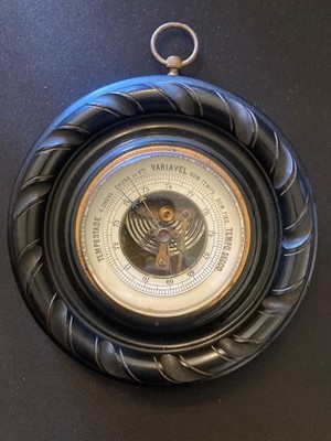 Antikes Aneroid Barometer - Original portugiesisches Zifferblatt - freiliegender Mechanismus