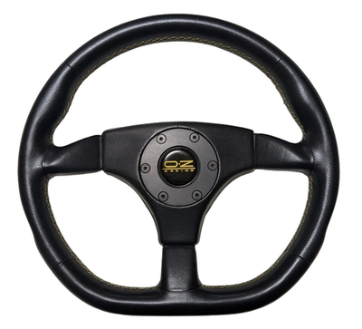 希少 当時物 イタリア製 OZレーシング D型 ステアリング OZ Racing D-Shape Steering Wheel 350mm Black Leather Yellow Stitch