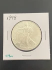 Vintage 1998 American Silver Eagle $1 Coin (.999 Silver); Low Mintage At 4.9m