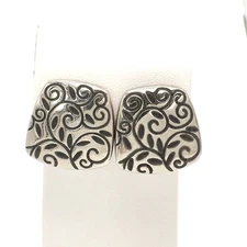Douglas Paquette Silver Tone Vines Leaves Omega Back Earrings
