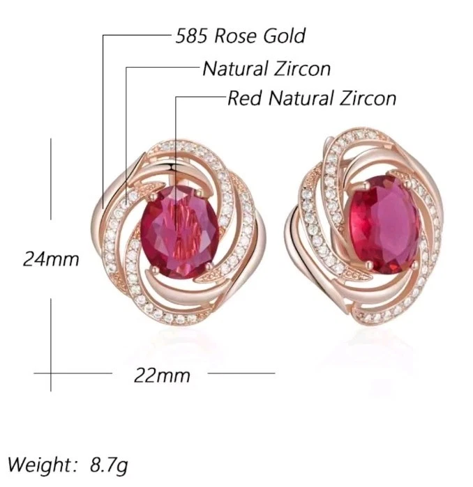 Luxus Ohrringe Huggie 585er Rolled Roségold Walzgold Elegant Himbeerrot Zirkon - Bild 2 von 4