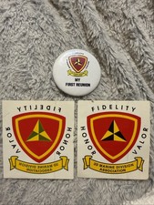 3pcs - 3rd Marine Division Assoc Reunion Pinback Button 1960s and 2 Stickers
