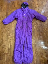 Obermeyer ONE PIECE Retro Ski Suit Snowsuit HOOD Girls Juniors Size 16 INSULATED