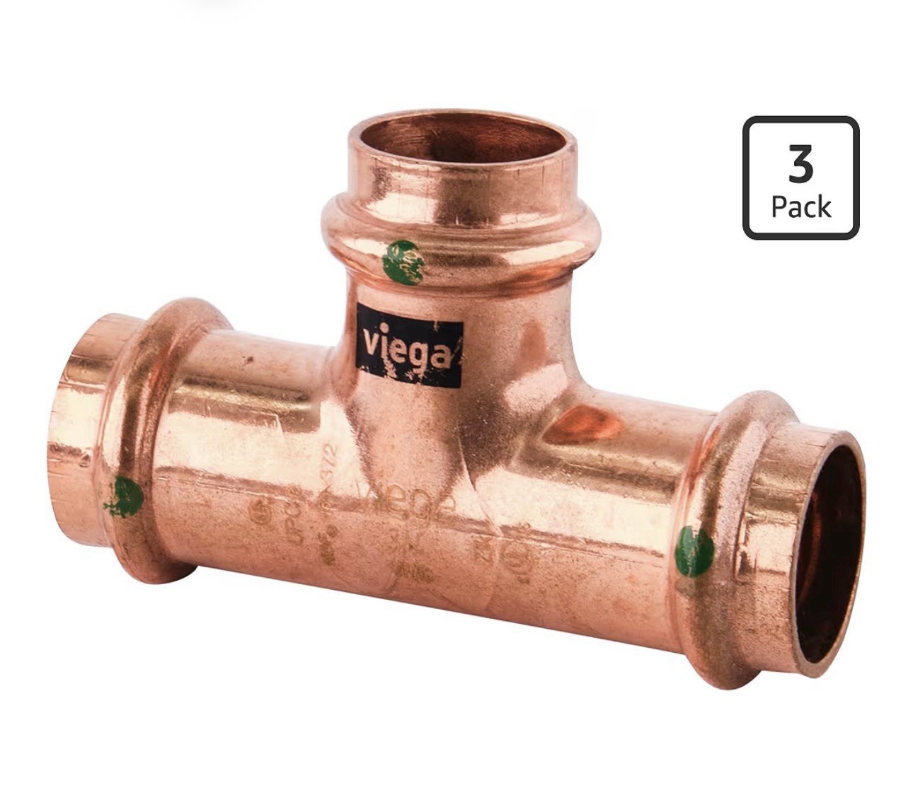 VIEGA 77387 Propress Zero Lead Copper Tee with 3/4" Press x Press (3-Pack)