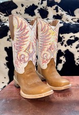 CORRAL Youth Circle G Embroidery Square Toe Tan/White Boots J7125 New In Box