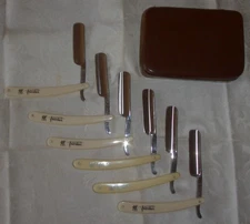 Vintage New Set of Friodur / J.A. Henckels 6 Day Straight Razors with Case