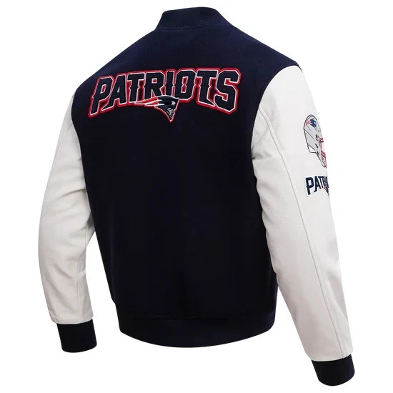 New England Patriots Navy Blue Wool Leather Sleeves Varsity Jacket