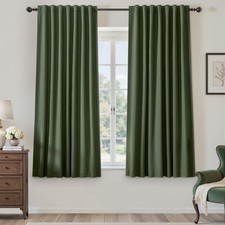 Olive Green Blackout Curtains for Living Room 63 Inch Long 2 Panels Set Back ...