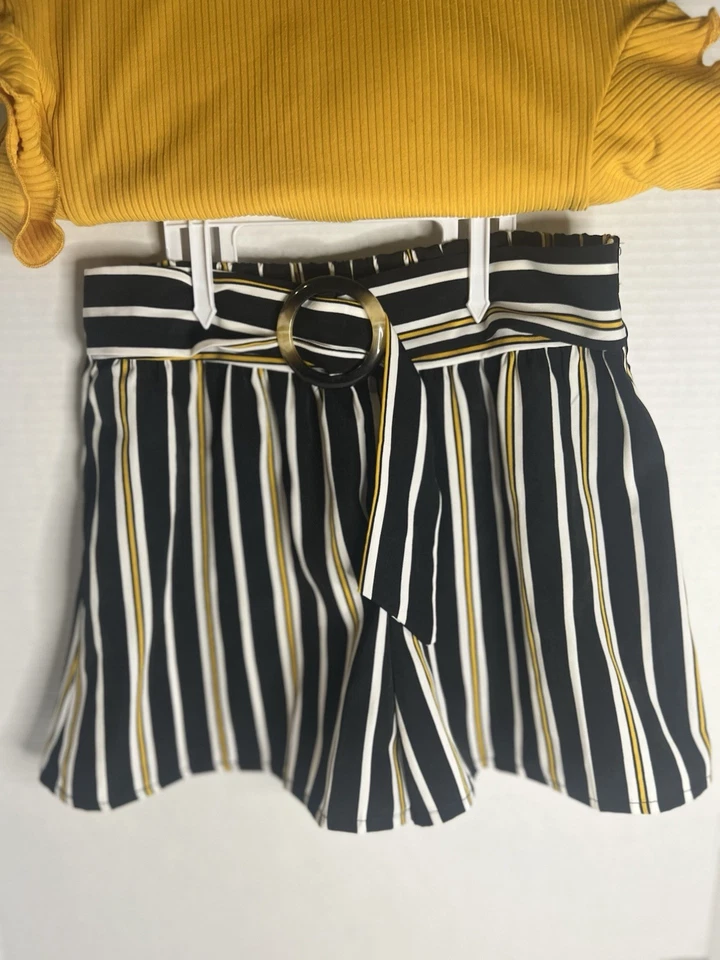 Jenna & Jessie 2 件衬衫和短裤套装,女孩 8 码黄色/黑色蝴蝶 — 第 2/4 张图片