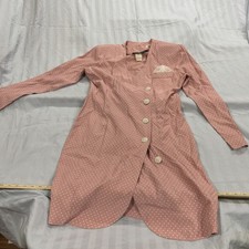 Brooks Atelier Vintage Pink Polka Dot Dress Stewardess Pearl Buttons 70  s 80  s