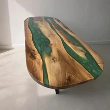 Green Epoxy & Natural Wood  Tabletop – 48" x 24" Elegance Statement Unique Decor