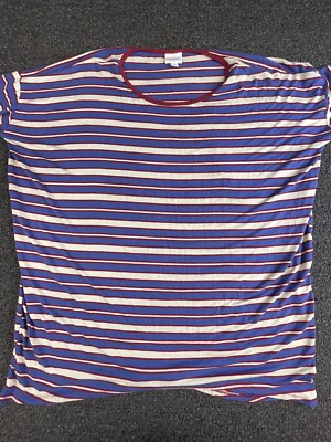 Lula Roe Shirt Womens Size XL Short Sleeve Red White Blue Striped Stretch