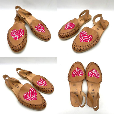Rosiita's B-utique Beige Braided Leather Handmade Concha Pan Dulce Sandals 7