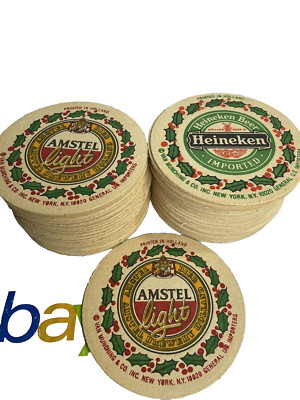 50- HEINEKEN IMPORTED BEER/AMSTEL LIGHT CHRISTMAS-THEMED DOUBLE-SIDED COASTER