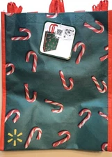 Two (2) Reusable Shopping/Gift Bags w/Candy Cane Designs 14.5” X 11.75” X 6.25”