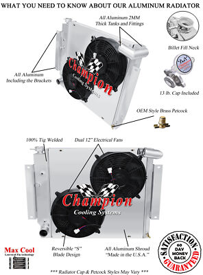 3 Row ER Champion Radiator,12'' Fans,Shroud-1971-1980 International Scout II V8